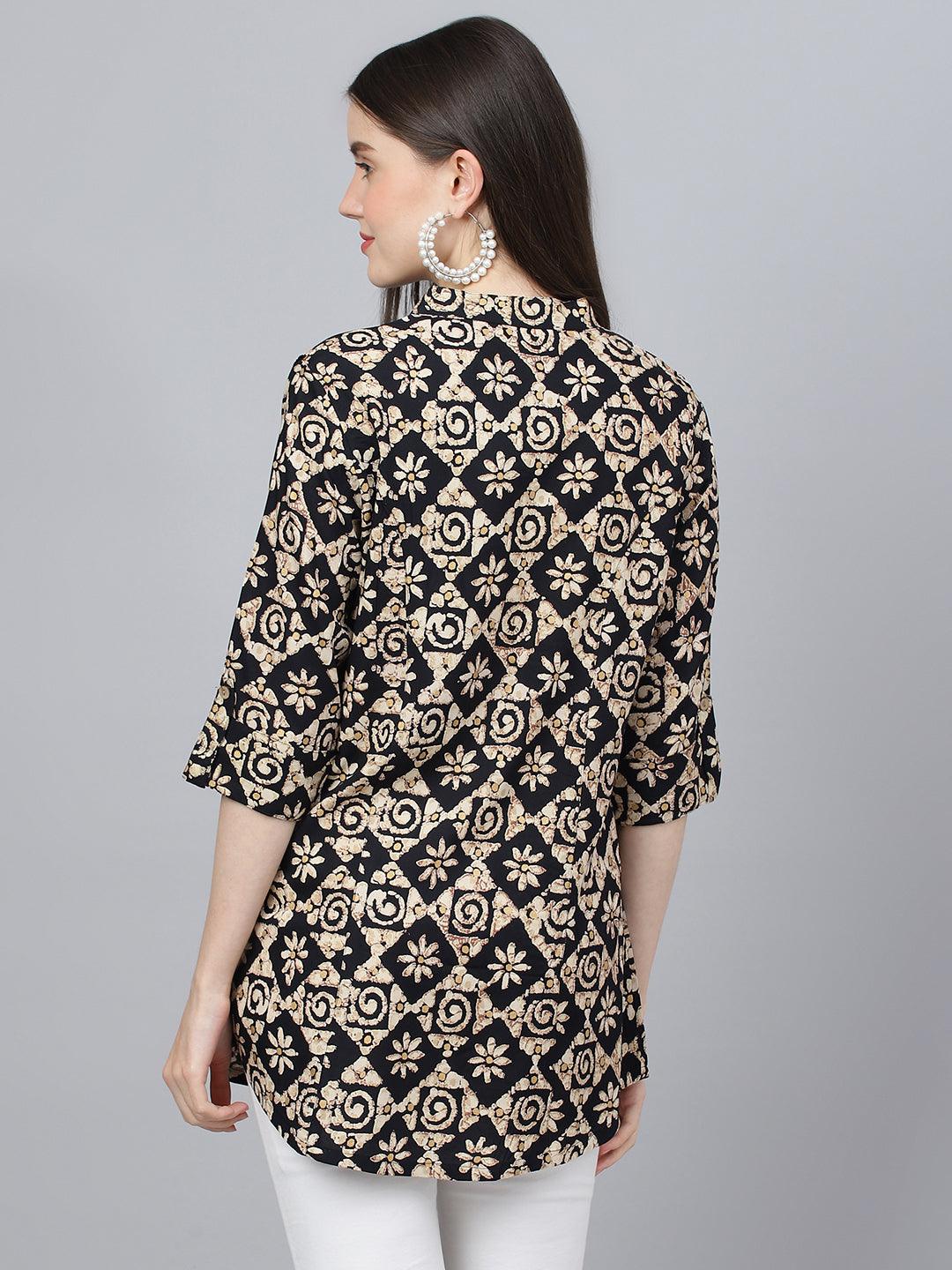  Black Floral printed Rayon A-line Shirts Style Top -  world