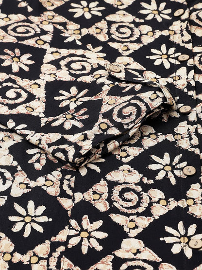  Black Floral printed Rayon A-line Shirts Style Top -  world