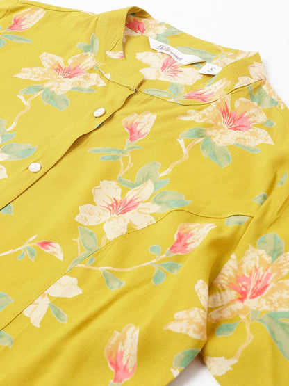  Yellow Floral printed Rayon A-line Shirts Style Top -  world