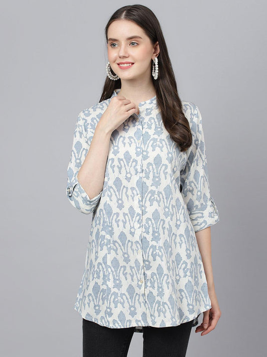  Off white Abstract printed Rayon A-line Shirts Style Top -  world
