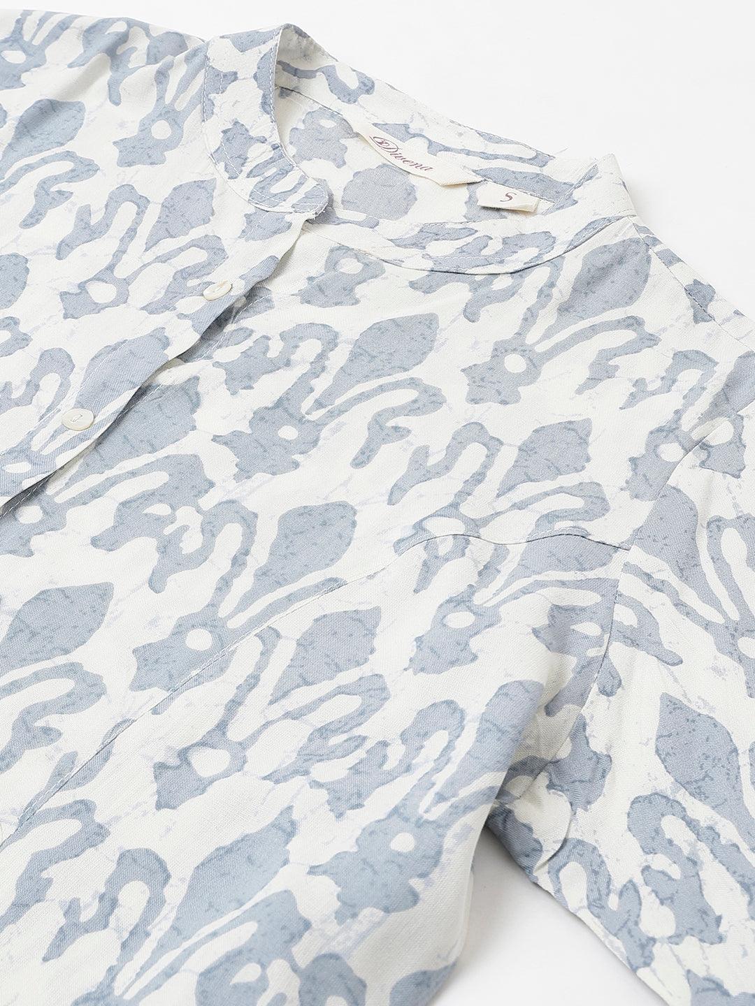  Off white Abstract printed Rayon A-line Shirts Style Top -  world