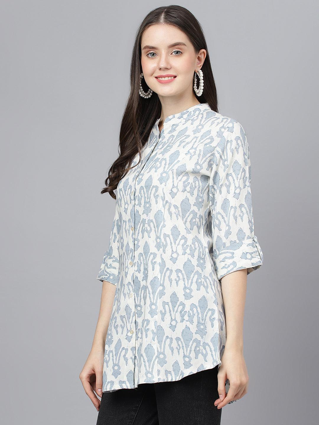  Off white Abstract printed Rayon A-line Shirts Style Top -  world