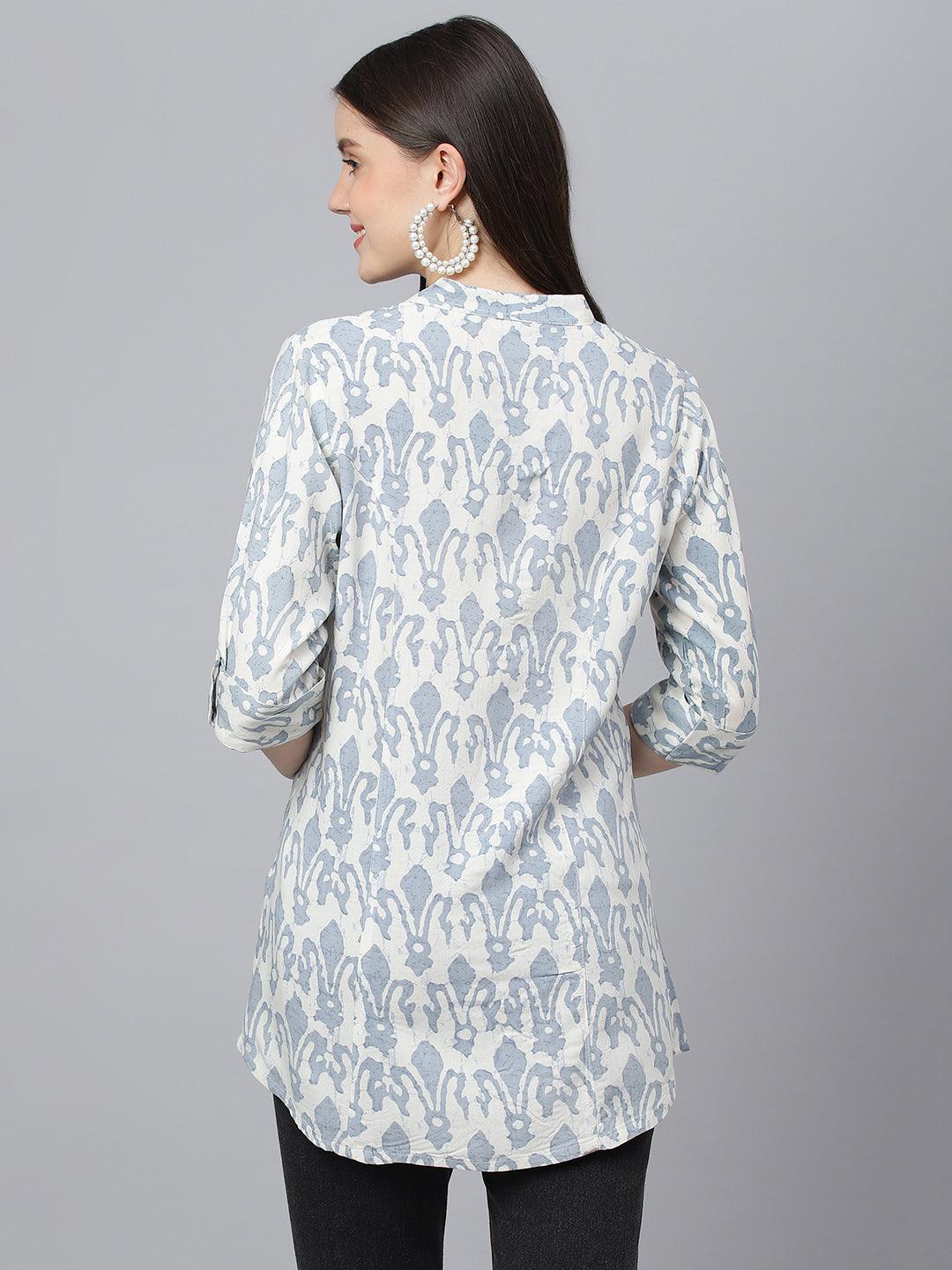  Off white Abstract printed Rayon A-line Shirts Style Top -  world