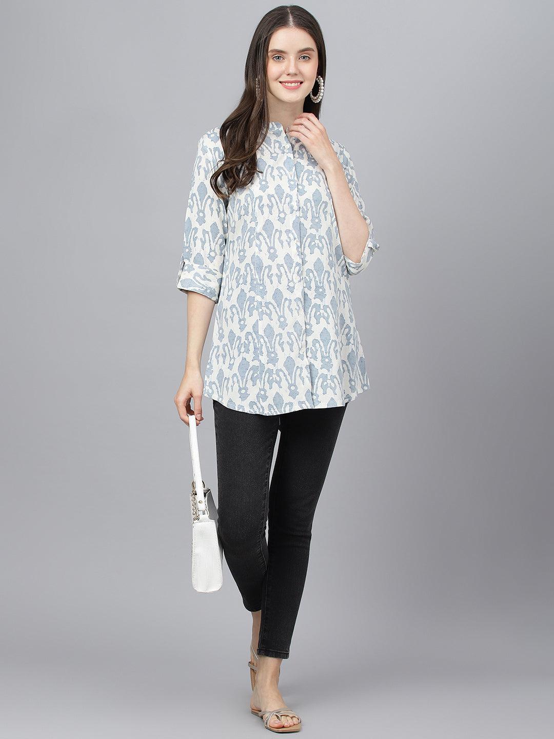  Off white Abstract printed Rayon A-line Shirts Style Top -  world