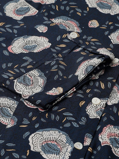  Blue Floral printed Rayon A-line Shirts Style Top -  world