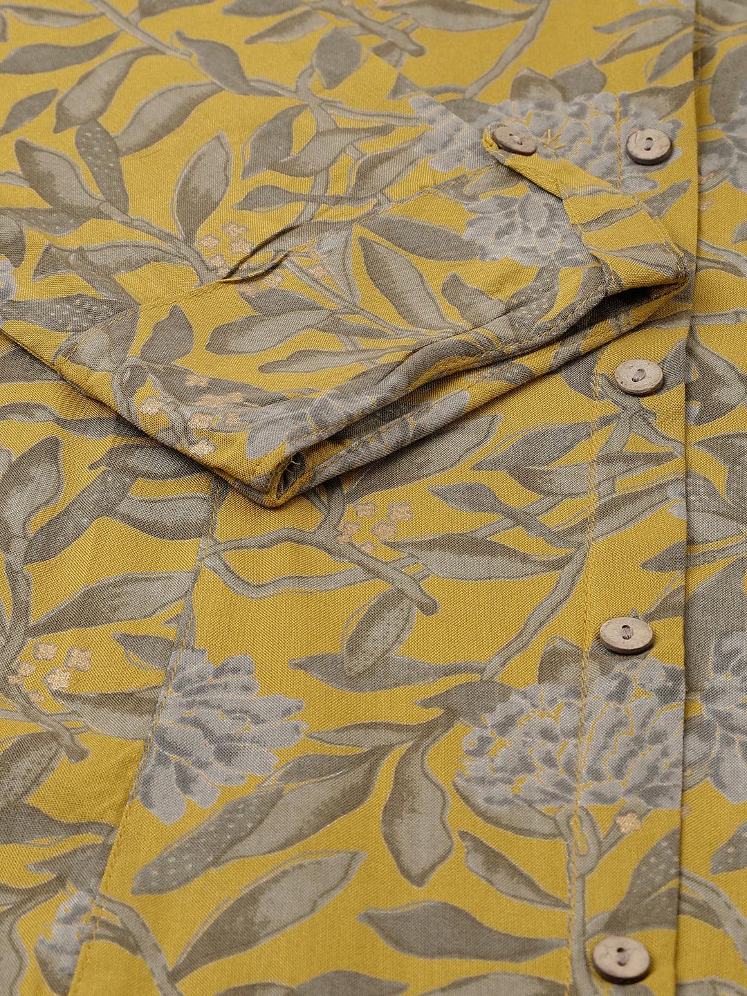  Mustard Floral printed Rayon A-line Shirts Style Top -  world