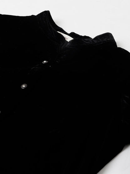  Black Solid Velvet A-line Shirts Style Top -  world
