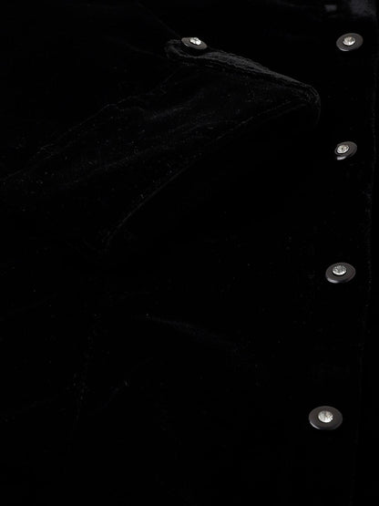  Black Solid Velvet A-line Shirts Style Top -  world