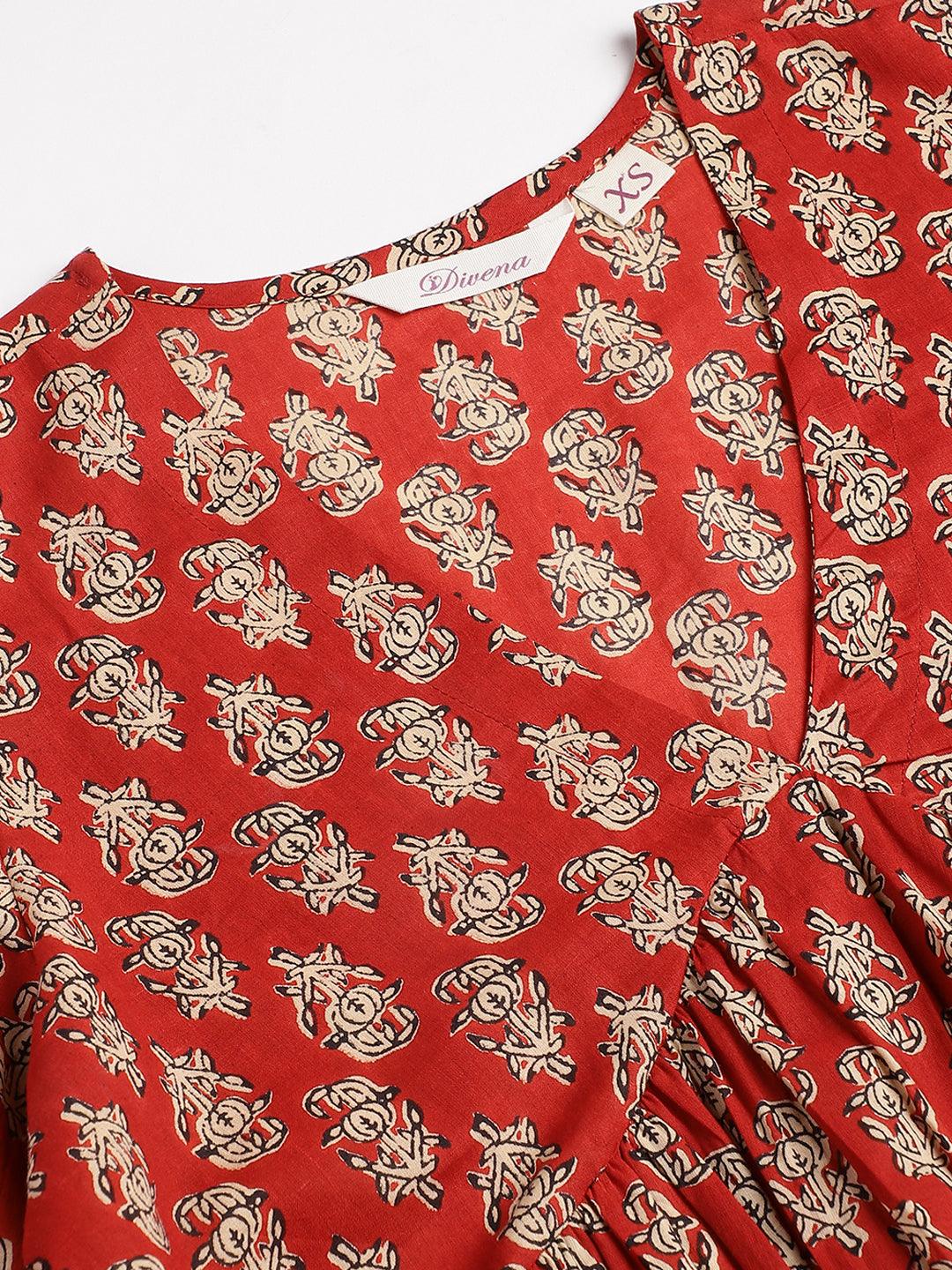 Red Floral Cotton Pemplum Style Top -  world