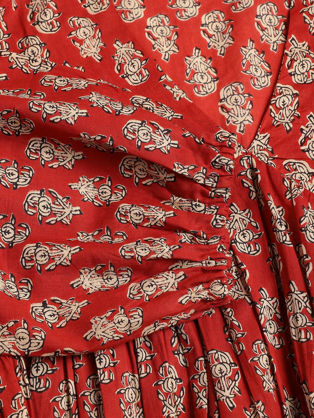  Red Floral Cotton Pemplum Style Top -  world