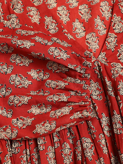  Red Floral Cotton Pemplum Style Top -  world