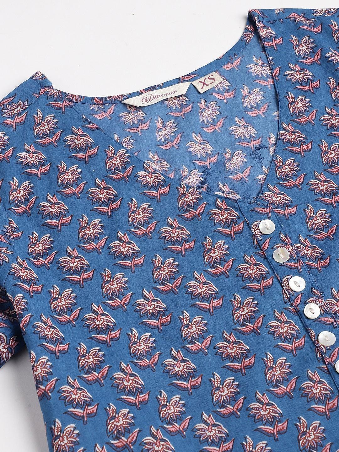  Blue Floral Printed Long dress -  world