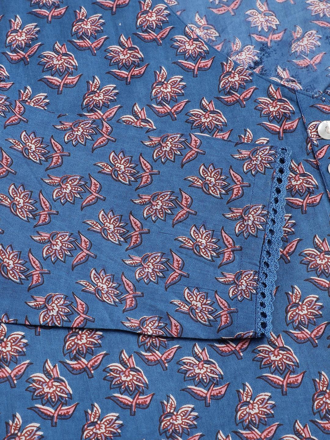  Blue Floral Printed Long dress -  world