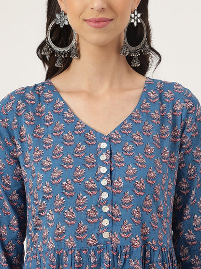  Blue Floral Printed Long dress -  world