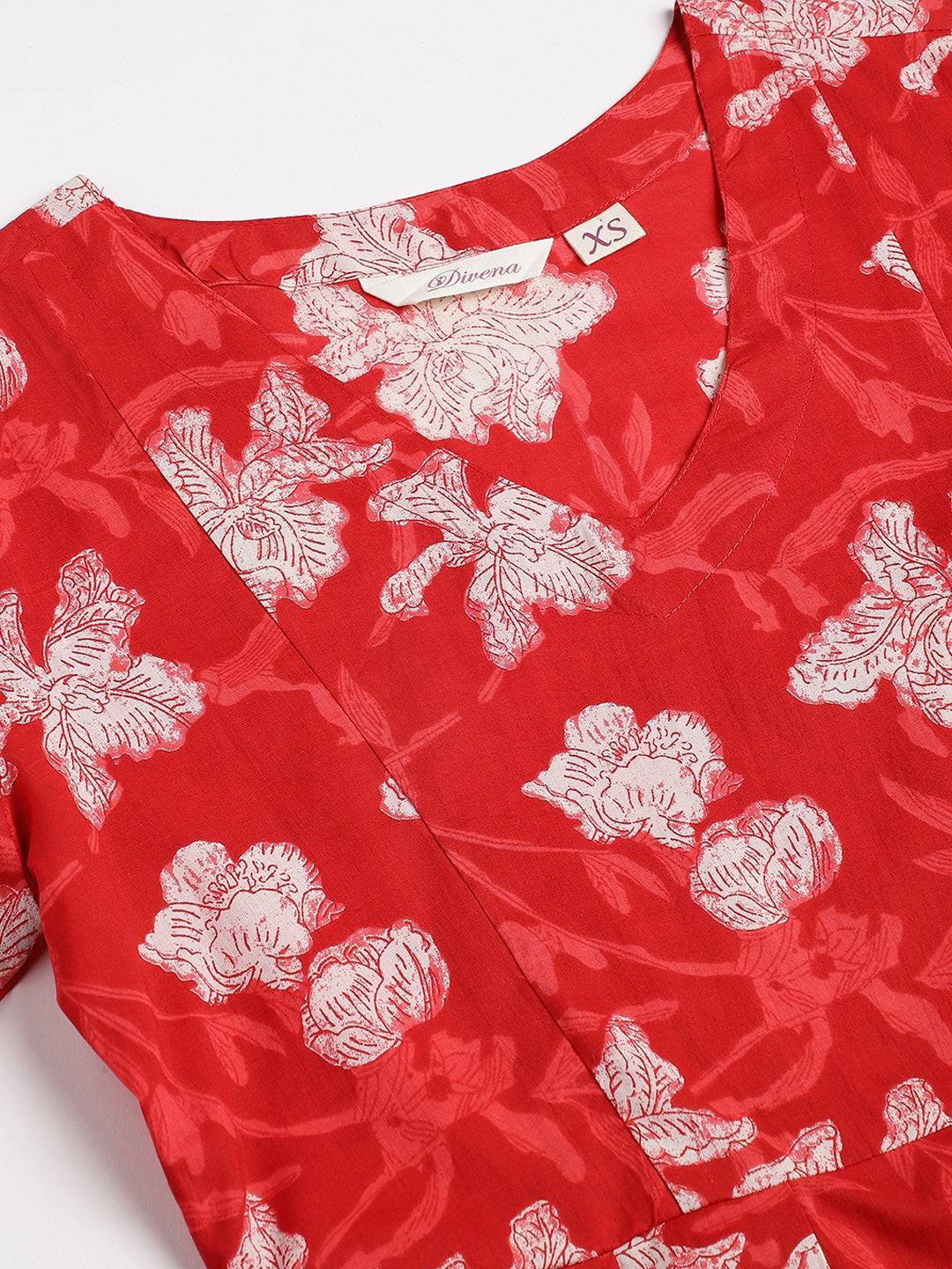  Red Cotton Peplum Top Pant Co-ords Sets -  world