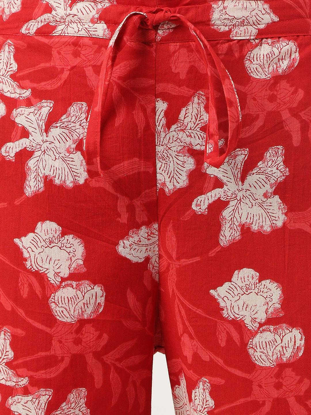  Red Cotton Peplum Top Pant Co-ords Sets -  world