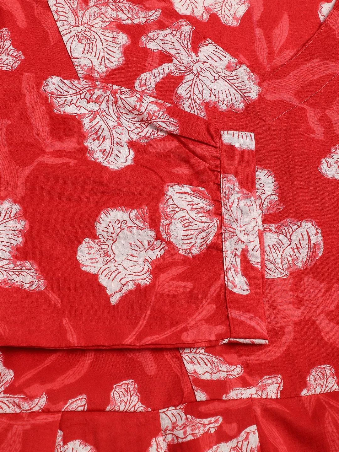  Red Cotton Peplum Top Pant Co-ords Sets -  world