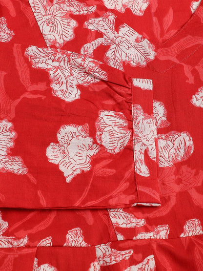 Red Cotton Peplum Top Pant Co-ords Sets -  world