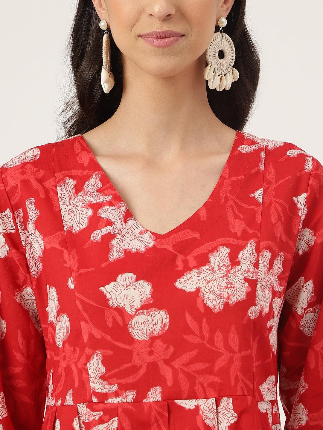  Red Cotton Peplum Top Pant Co-ords Sets -  world
