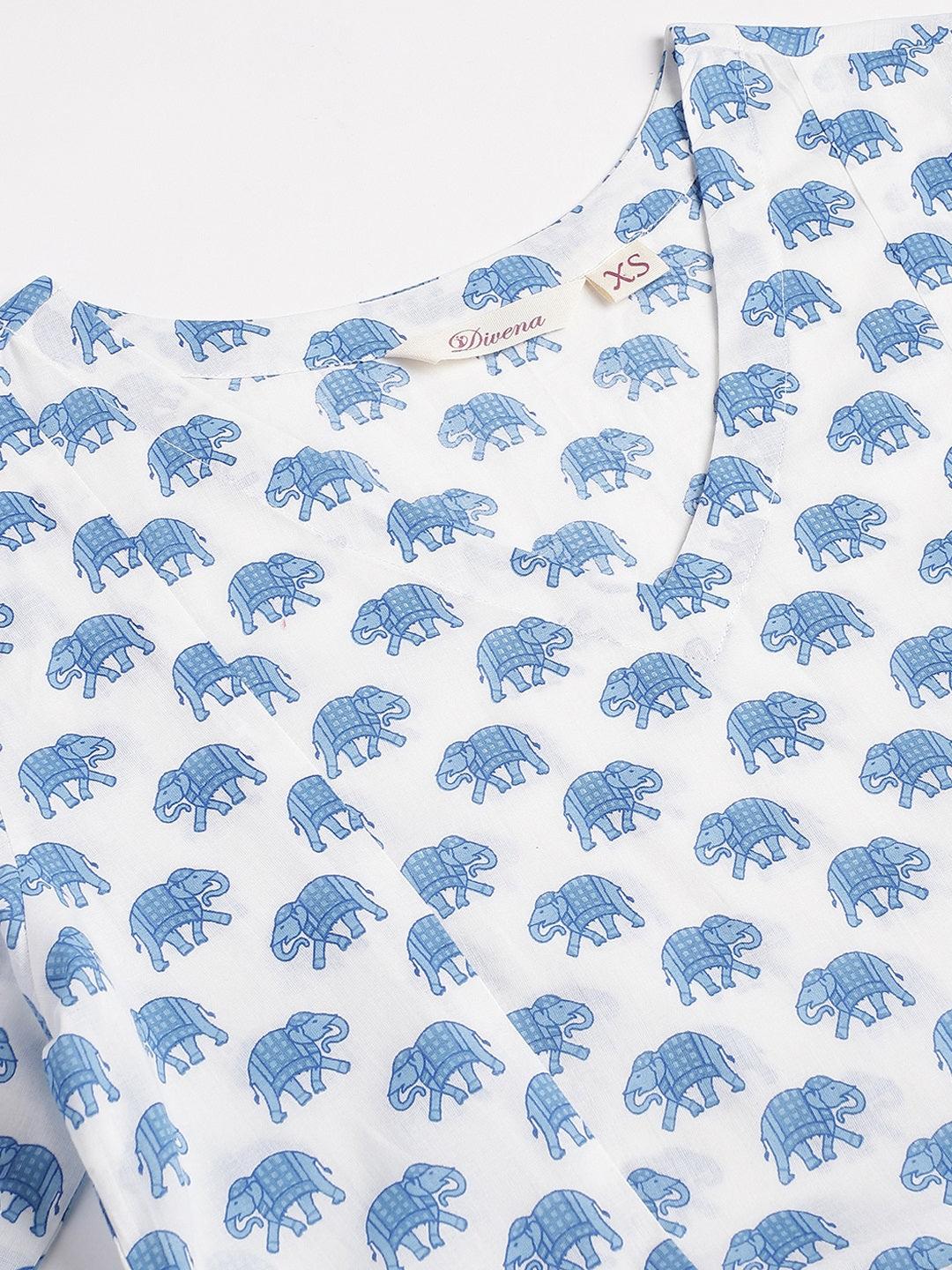  White Animal Printed Cotton Peplum Top Pant Co-ords Sets -  world