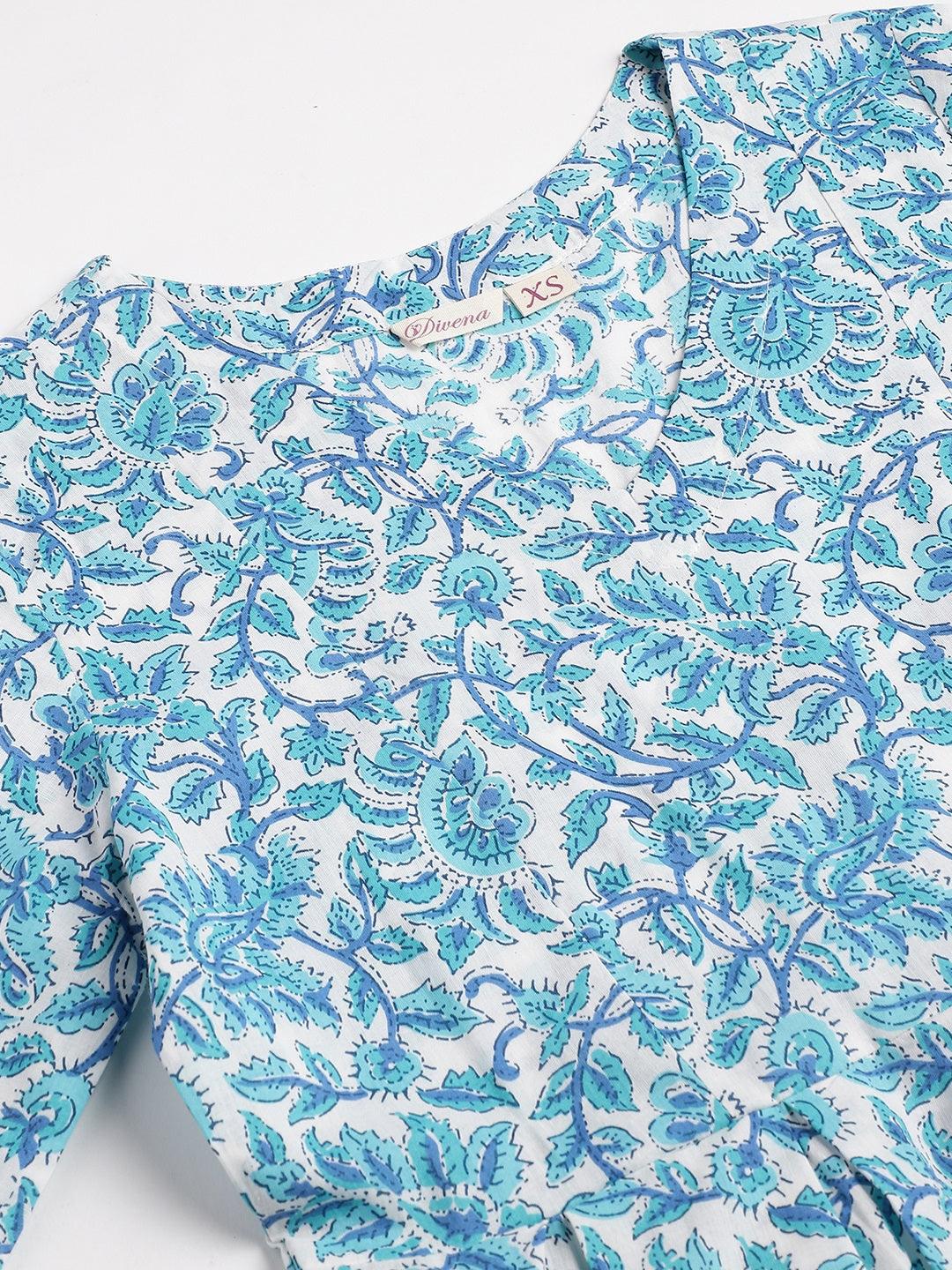  White Floral Printed Cotton Peplum Top Pant Co-ords Sets -  world