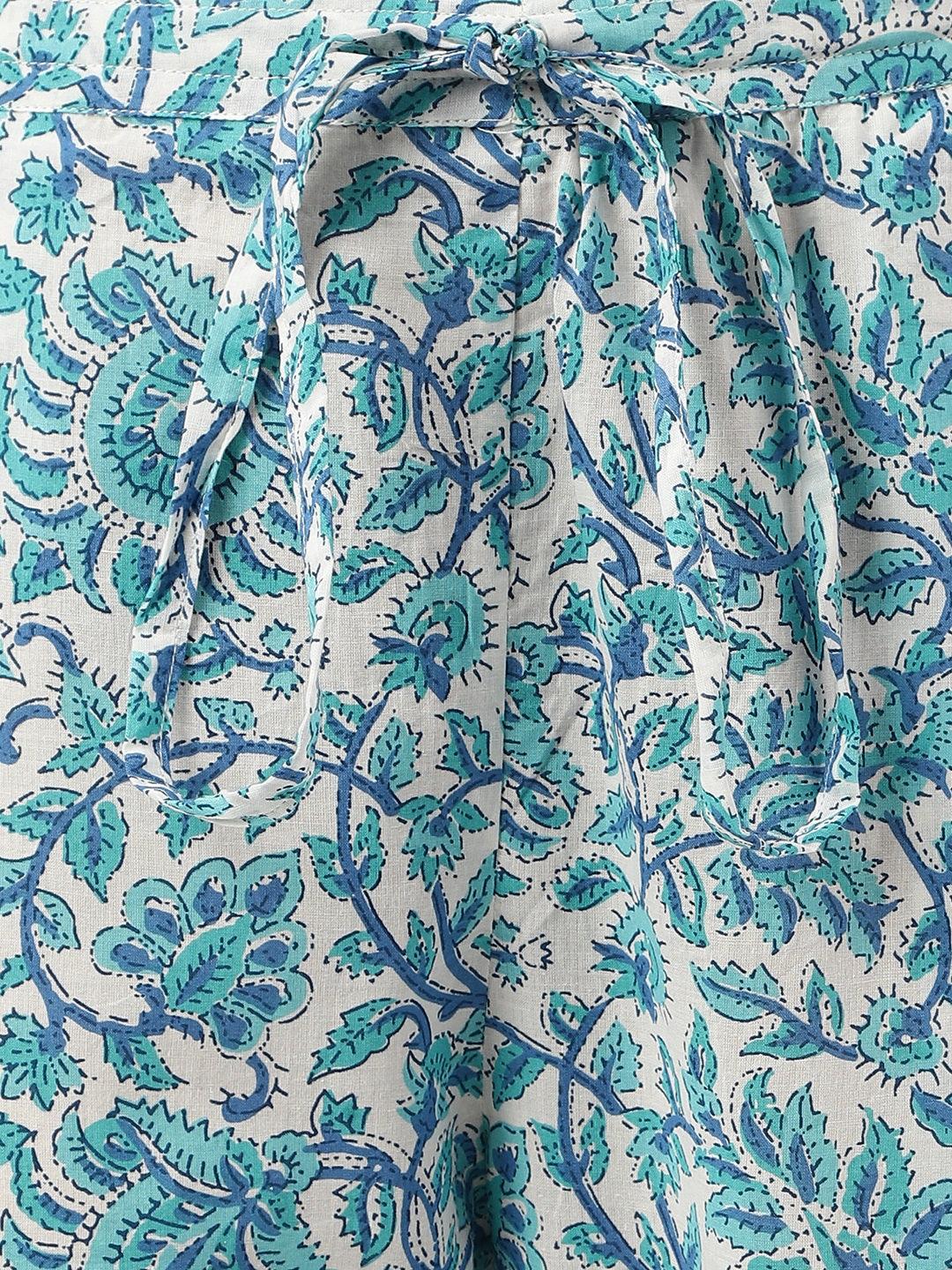  White Floral Printed Cotton Peplum Top Pant Co-ords Sets -  world