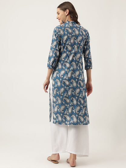 Paisley Print Straight Fit Cotton Kurta