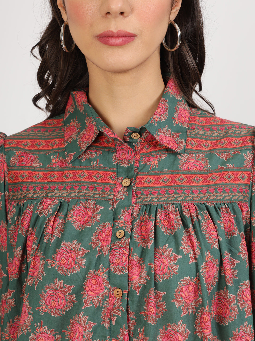 Green Cotton Peplum FitCollar Neck top for Women