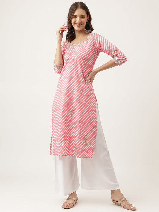 Stripe Print with Gota work cotton Straight Kurta