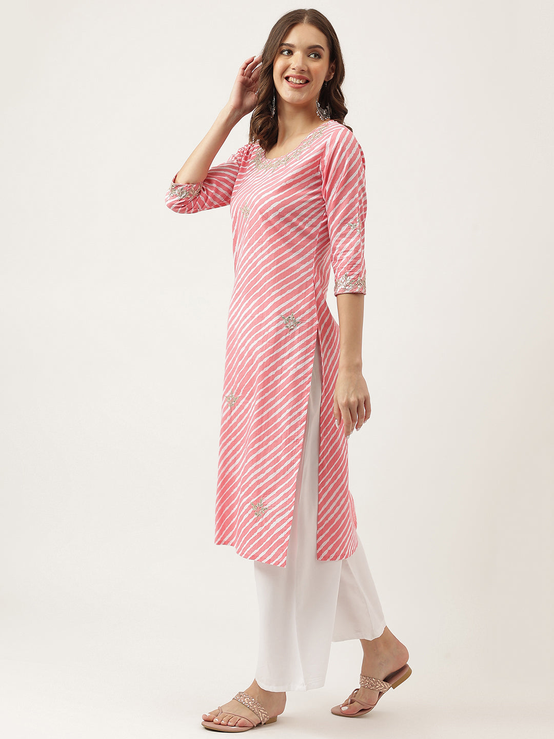 Stripe Print with Gota work cotton Straight Kurta