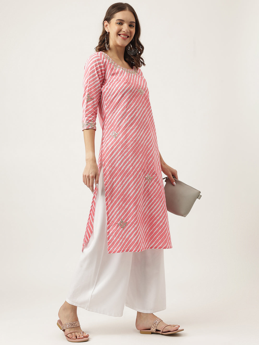 Stripe Print with Gota work cotton Straight Kurta