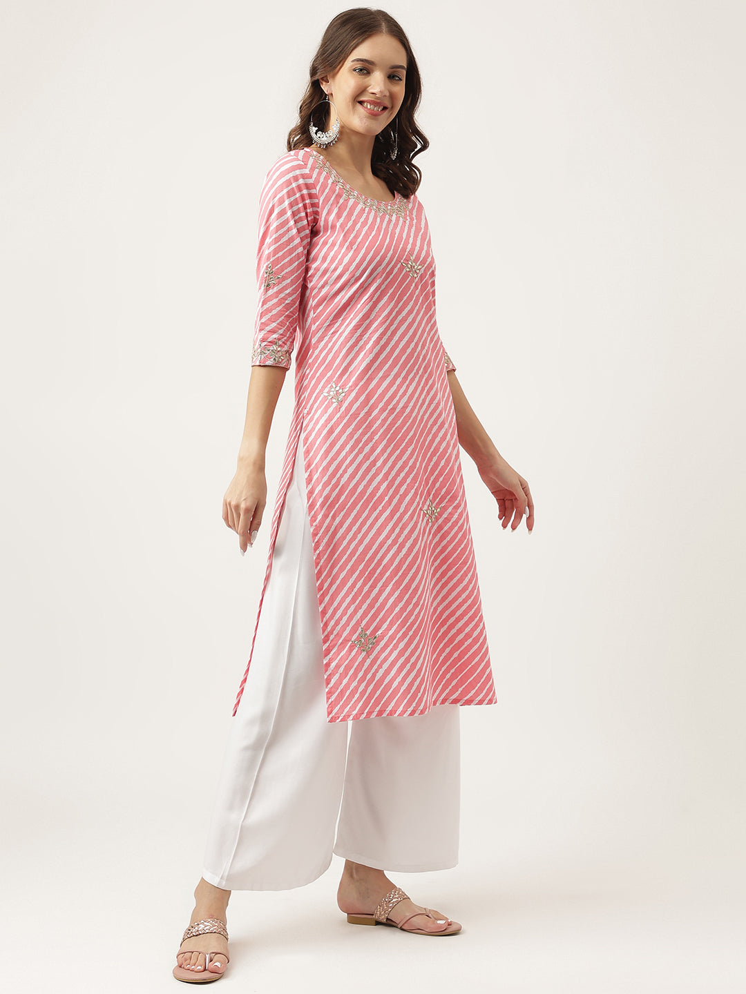 Stripe Print with Gota work cotton Straight Kurta