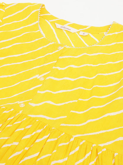 Stripe Printed Yellow Regular Cotton Top