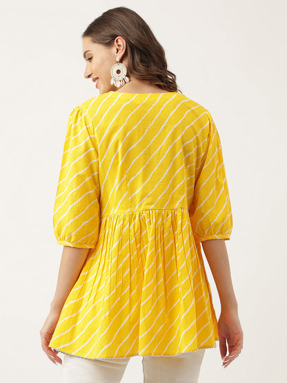 Stripe Printed Yellow Regular Cotton Top