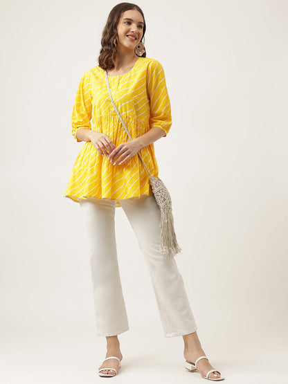 Stripe Printed Yellow Regular Cotton Top