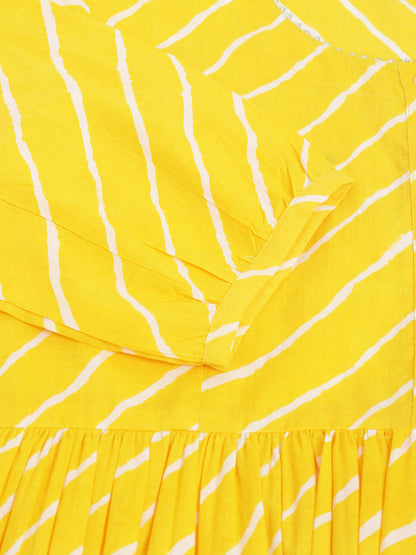Stripe Printed Yellow Regular Cotton Top