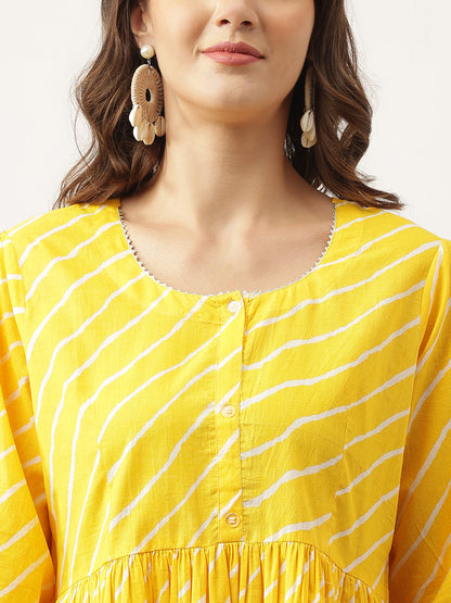 Stripe Printed Yellow Regular Cotton Top