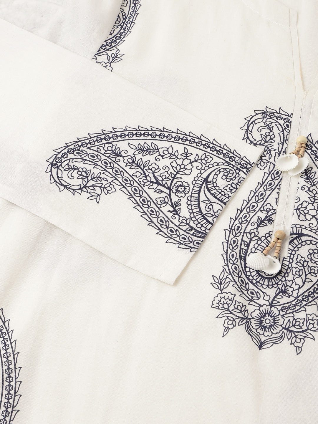 White Paisley Print Cotton Co-ord Set with Mulmul Cotton Lining
