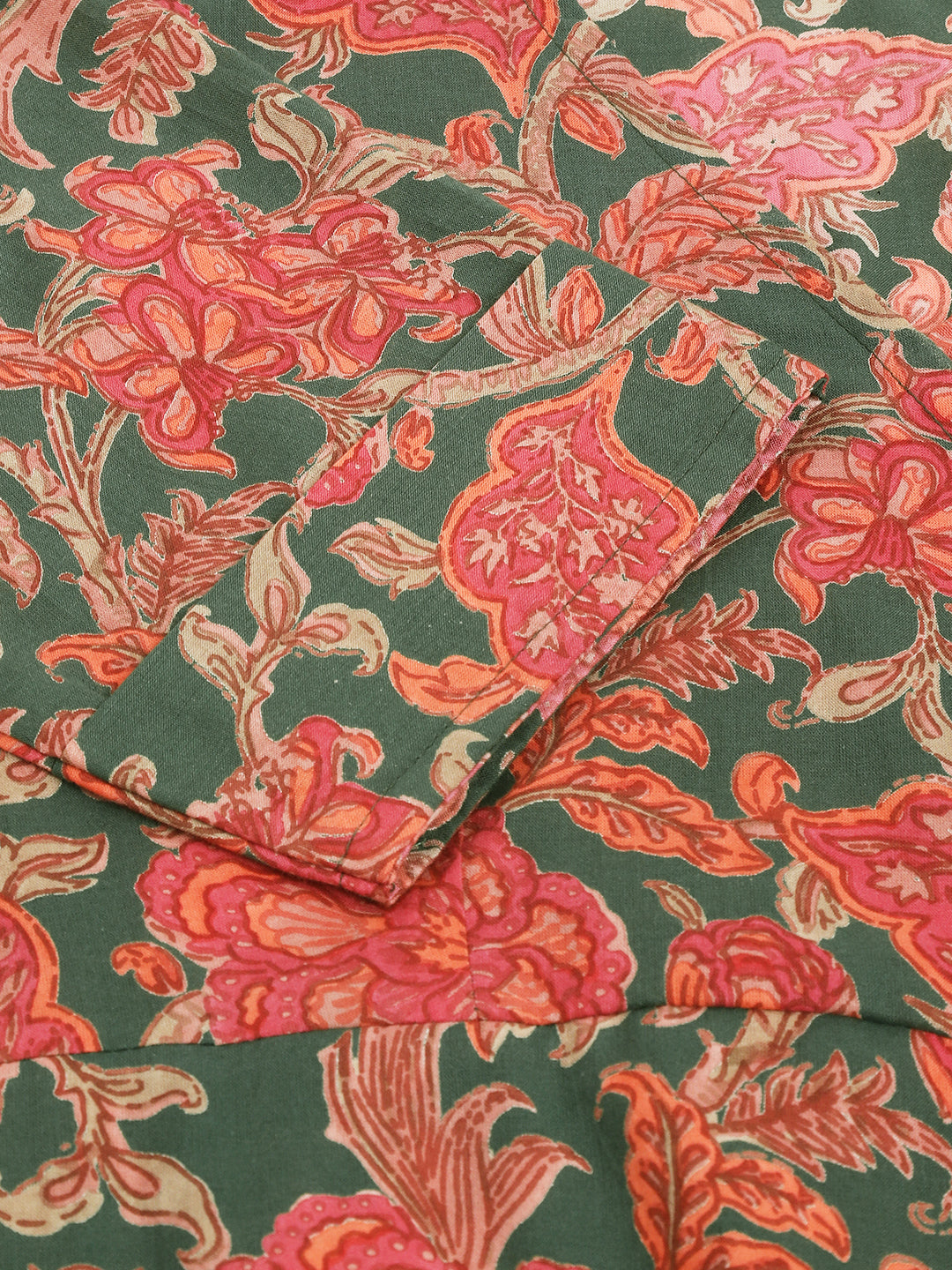 Green Pink Floral Printed Cotton Fit & Flare Mini Dress