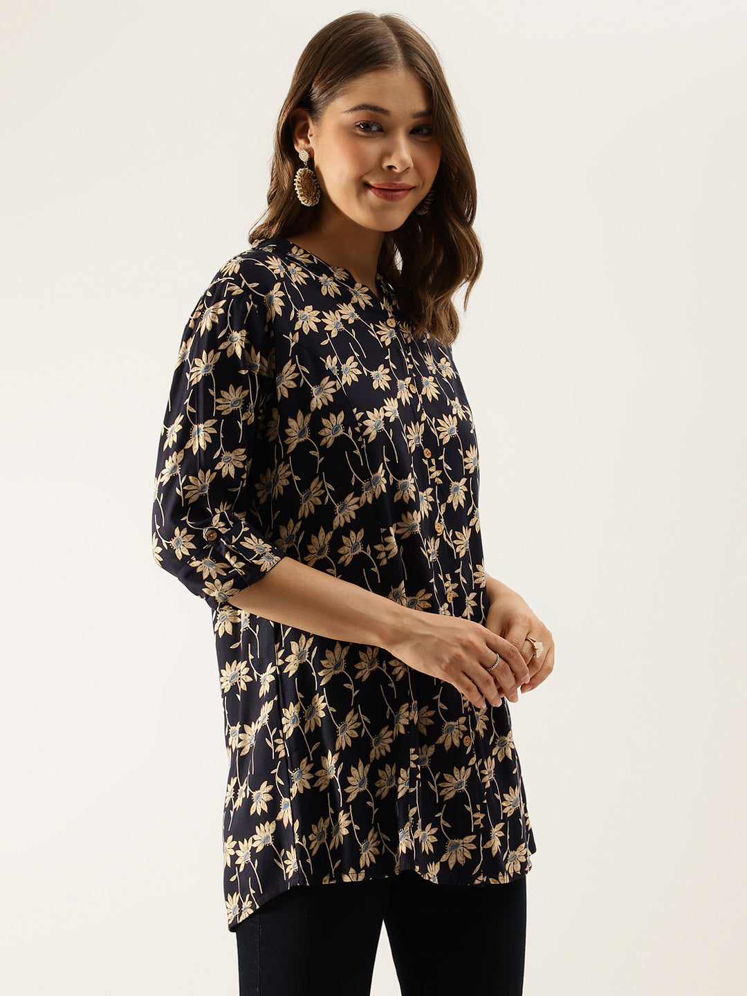 Floral Printed Rayon Shirt type Top for Women