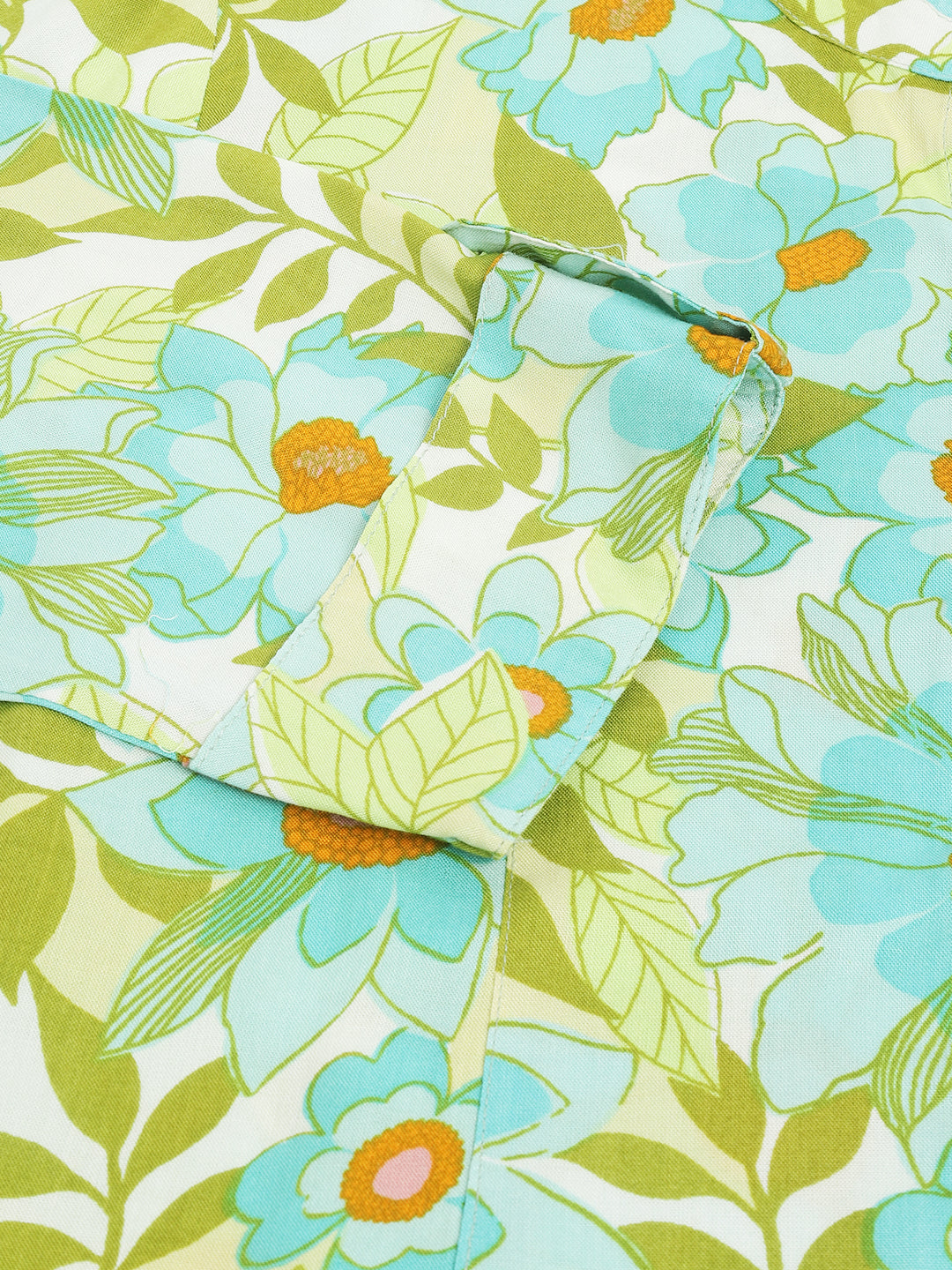 Green Floral Printed Rayon Shirt Style Top