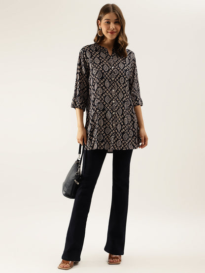 Black Asymetric Printed  top
