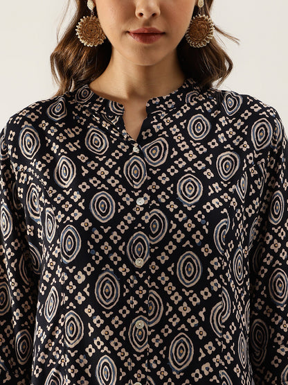 Black Asymetric Printed  top