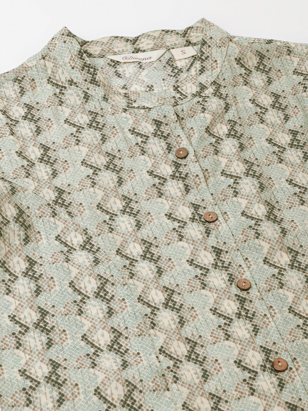 Sea Green Printed  Chanderi Regular Top