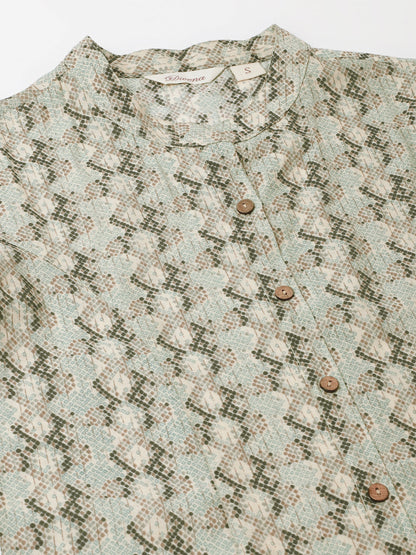 Sea Green Printed  Chanderi Regular Top