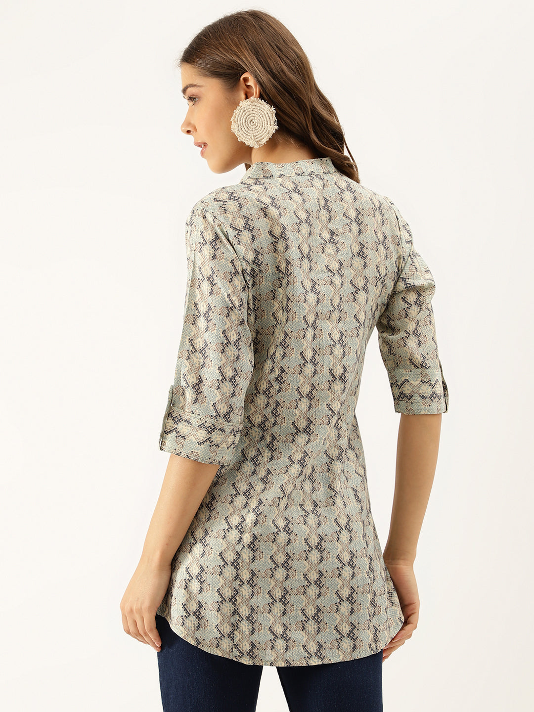 Sea Green Printed  Chanderi Regular Top
