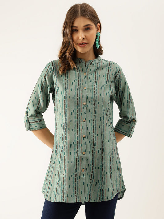 Green Printed Modal Chanderi Regular Fit Top