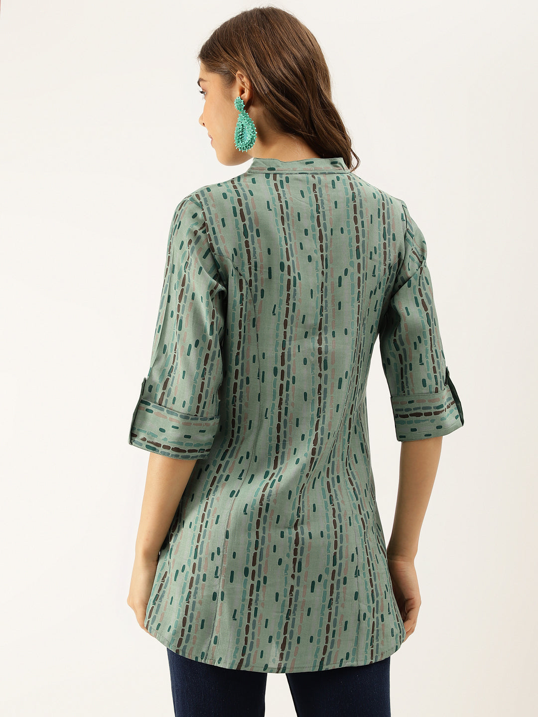 Green Printed Modal Chanderi Regular Fit Top