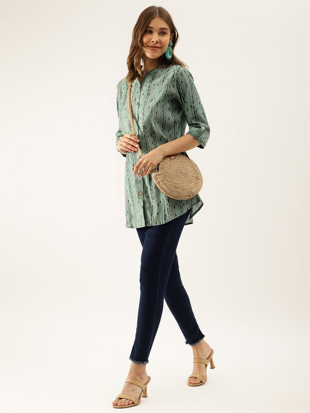 Green Printed Modal Chanderi Regular Fit Top