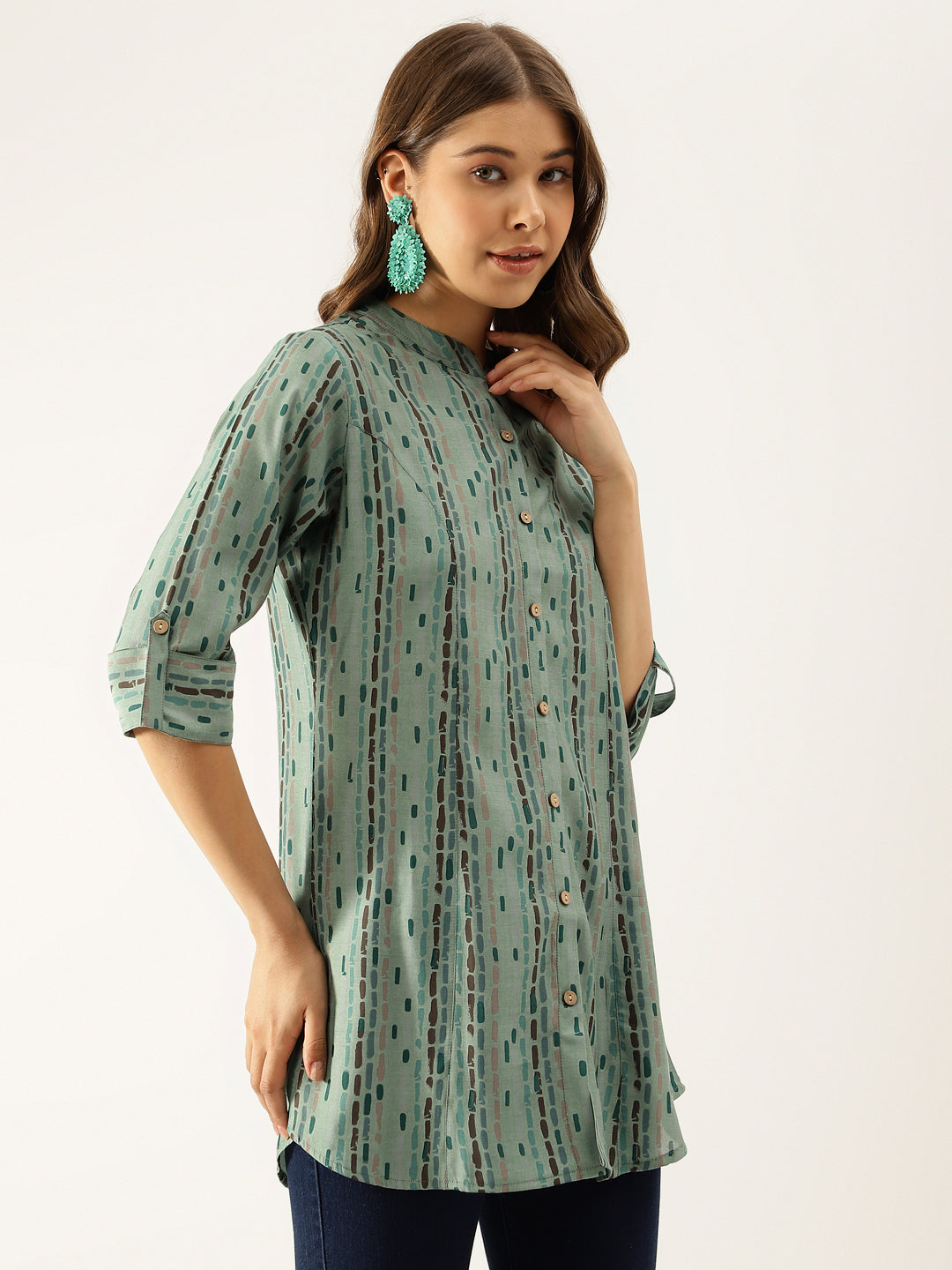 Green Printed Modal Chanderi Regular Fit Top